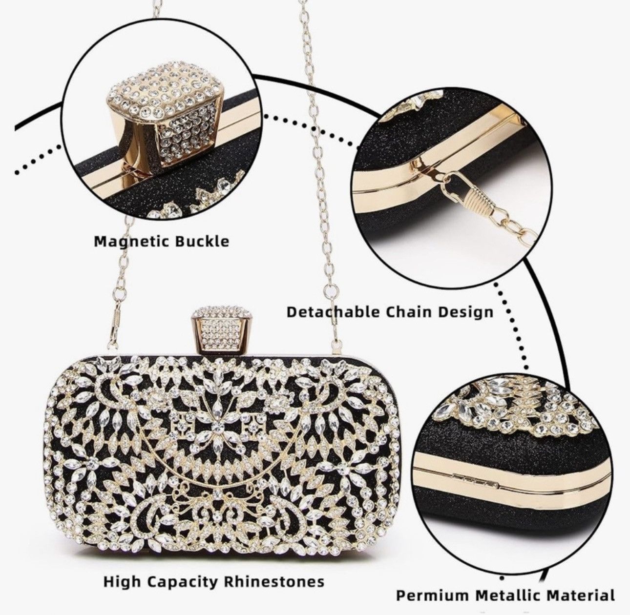 Other Black & Gold Crystal Diamond Evening Bag Size ONE SIZE - 12 Thumbnail