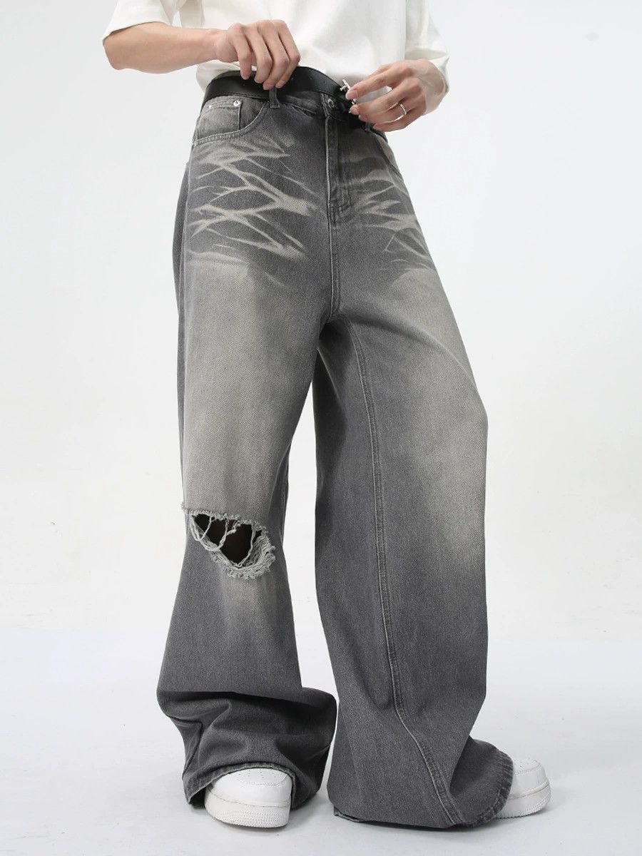 Vintage Vintage washed ripped straight wide-leg distressed jeans Size US 32 / EU 48 - 3 Thumbnail