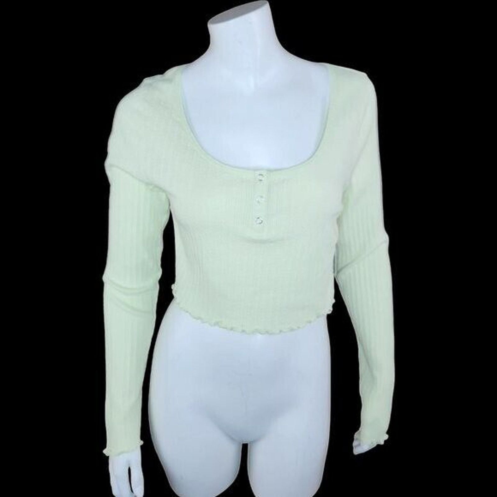 BP. BP Womens Medium Green Limecream Cropped Long Sleeve Size M / US 6-8 / IT 42-44 - 1 Thumbnail