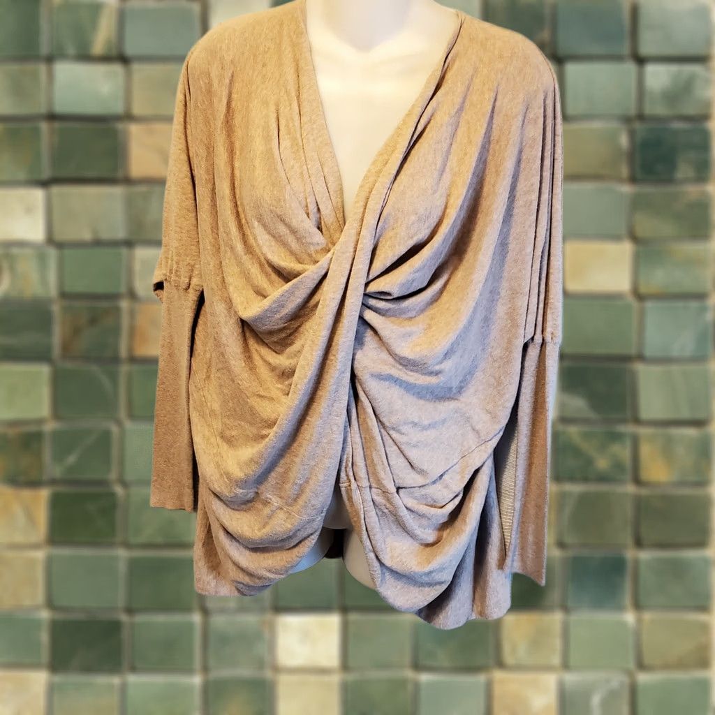 Allsaints All Saints Beige Sweater Knit XS Drape Wrap Ballet Long Sleeve Cowl Neck Dolman Sleeve Cotton Lightweight Oversized Relaxed Fit Pullover Women Size XS / US 0-2 / IT 36-38 - 1 Thumbnail