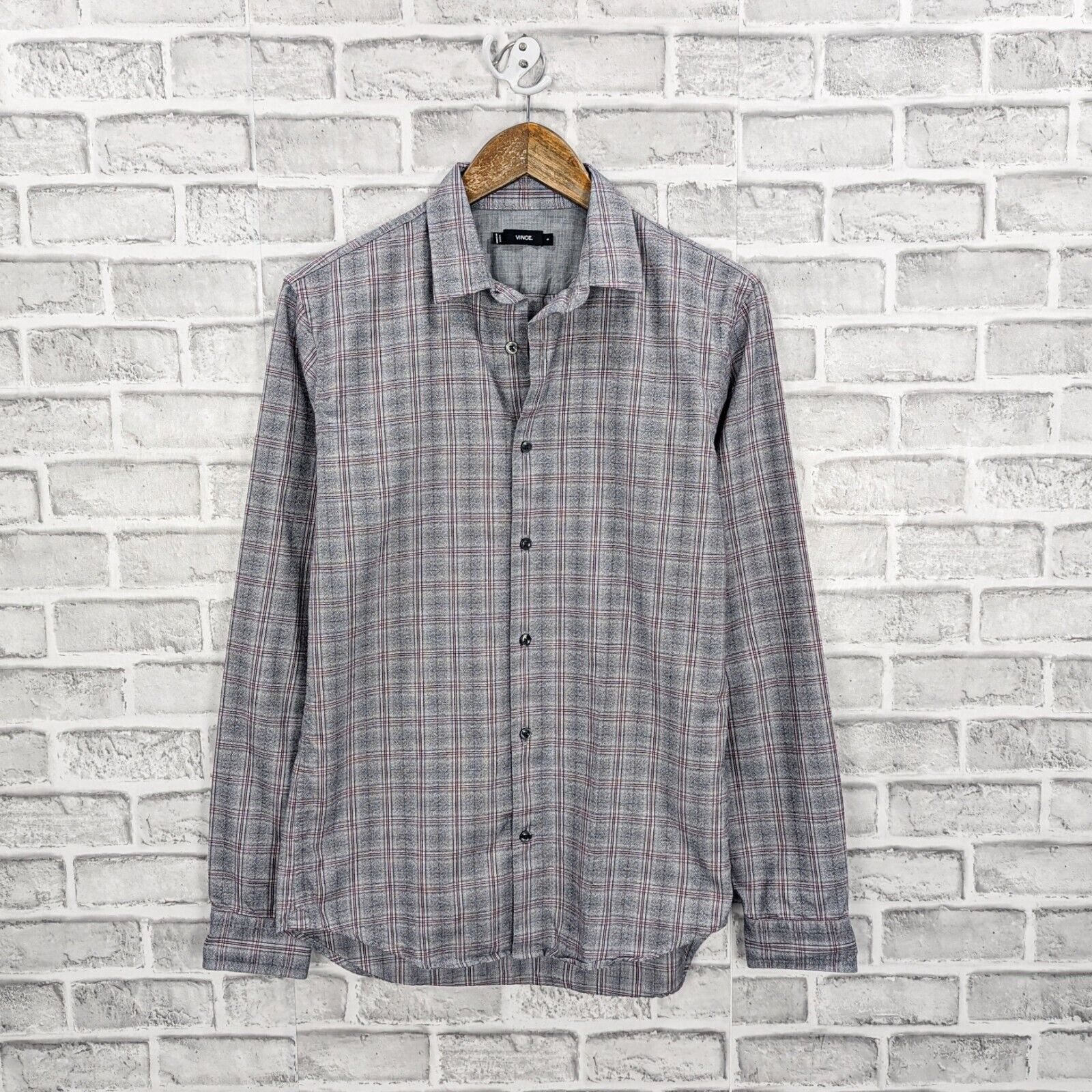 Vince VINCE Men's Button up Flannel Shirt Heather gray Check Size US S / EU 44-46 / 1 - 1 Thumbnail