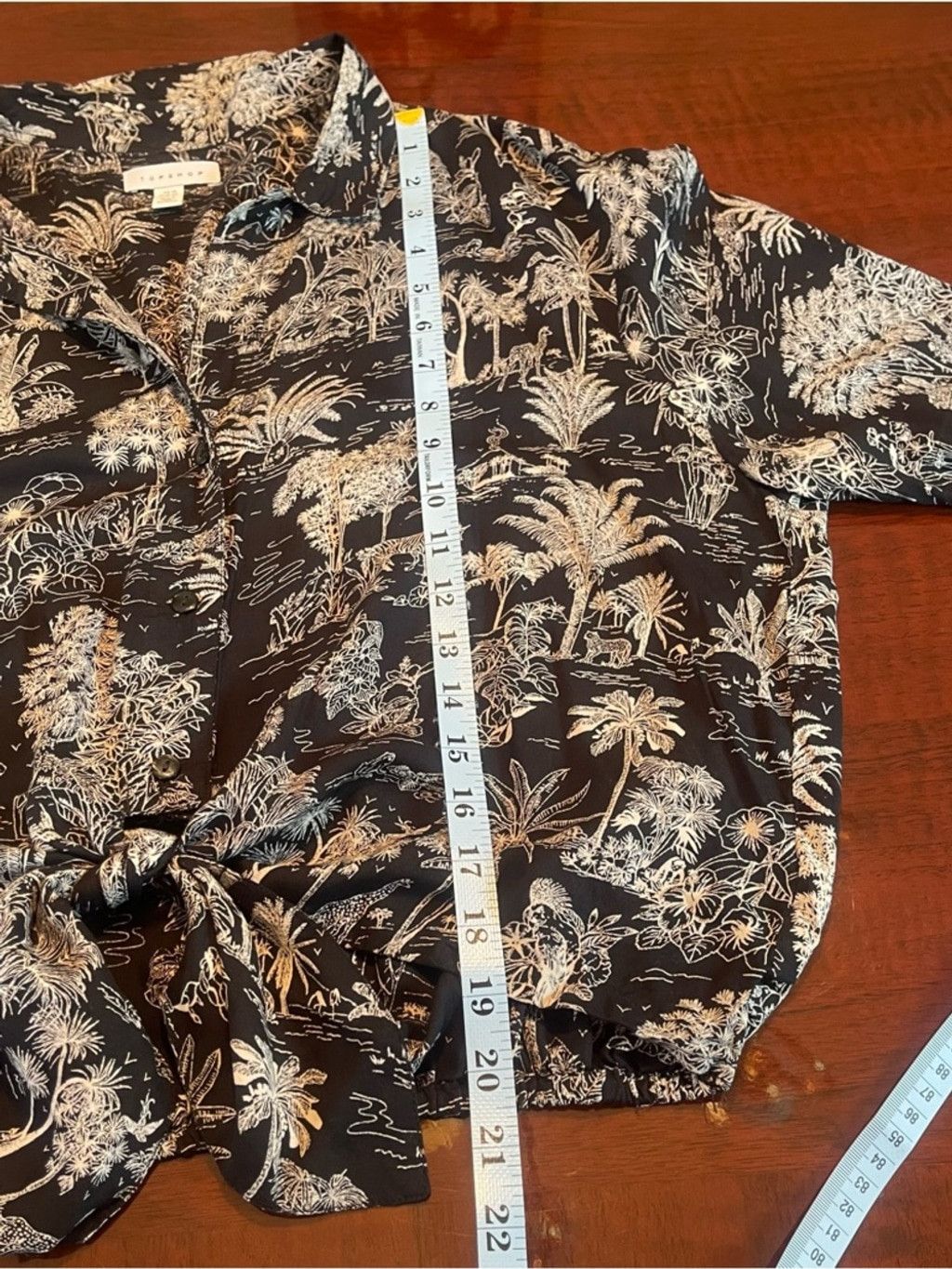 Topshop Topshop Black Jungle Toile Tie Front Crop Shirt Button Down Size L / US 10 / IT 46 - 9 Thumbnail