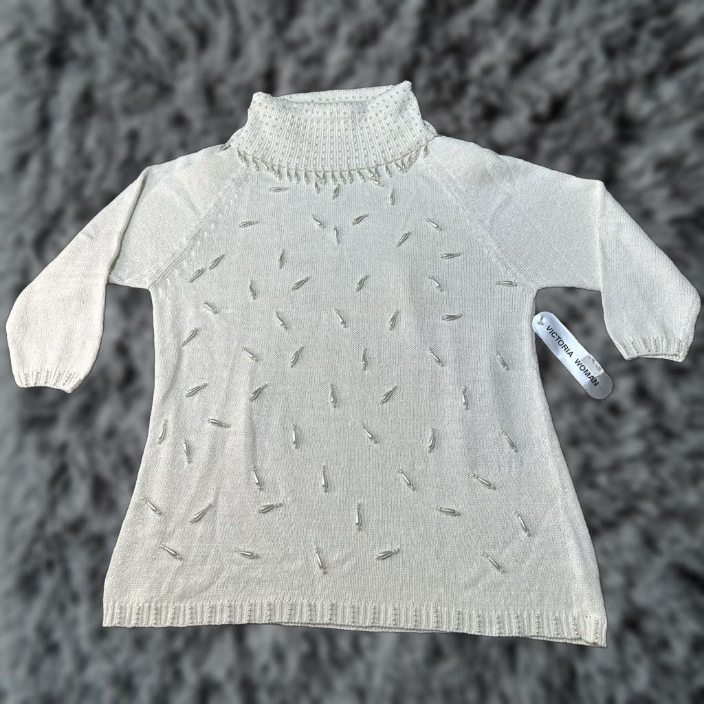 Vintage VINTAGE Pearl Sweater Womens Plus 1X 80s BoHo Christmas Winter Turtleneck Beaded Pullover Women’s 80s Holiday Party/Cocktail Workwear Size XL / US 12-14 / IT 48-50 - 1 Thumbnail