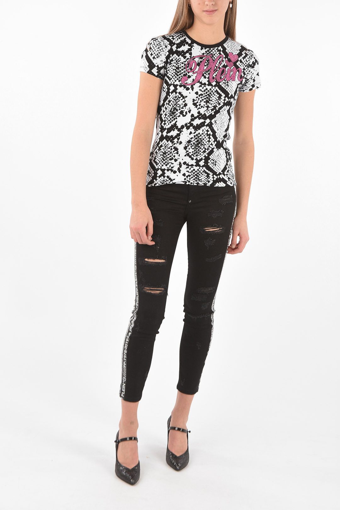 Philipp Plein og1mm0824 Crew Neck Python Printed T-Shirt in Black & White Size S / US 4 / IT 40 - 4 Thumbnail
