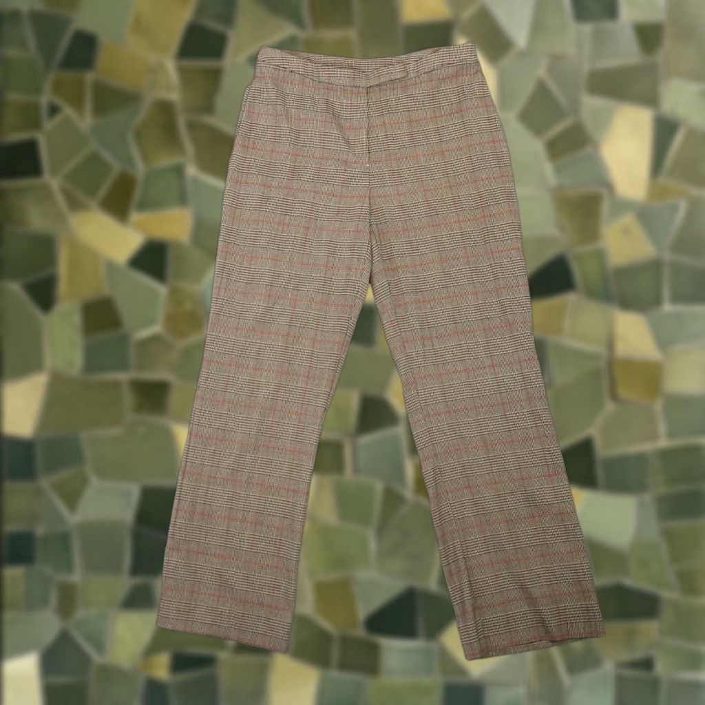 George VINTAGE 90s George Plaid Pants Women Medium Tan Black Straight Leg Trouser 10, Fall, Casual, Dress Pants, 29 Inseam, Mid Rise, Polyester, Size 10 Size 24" / US 00 / IT 34 - 1 Thumbnail