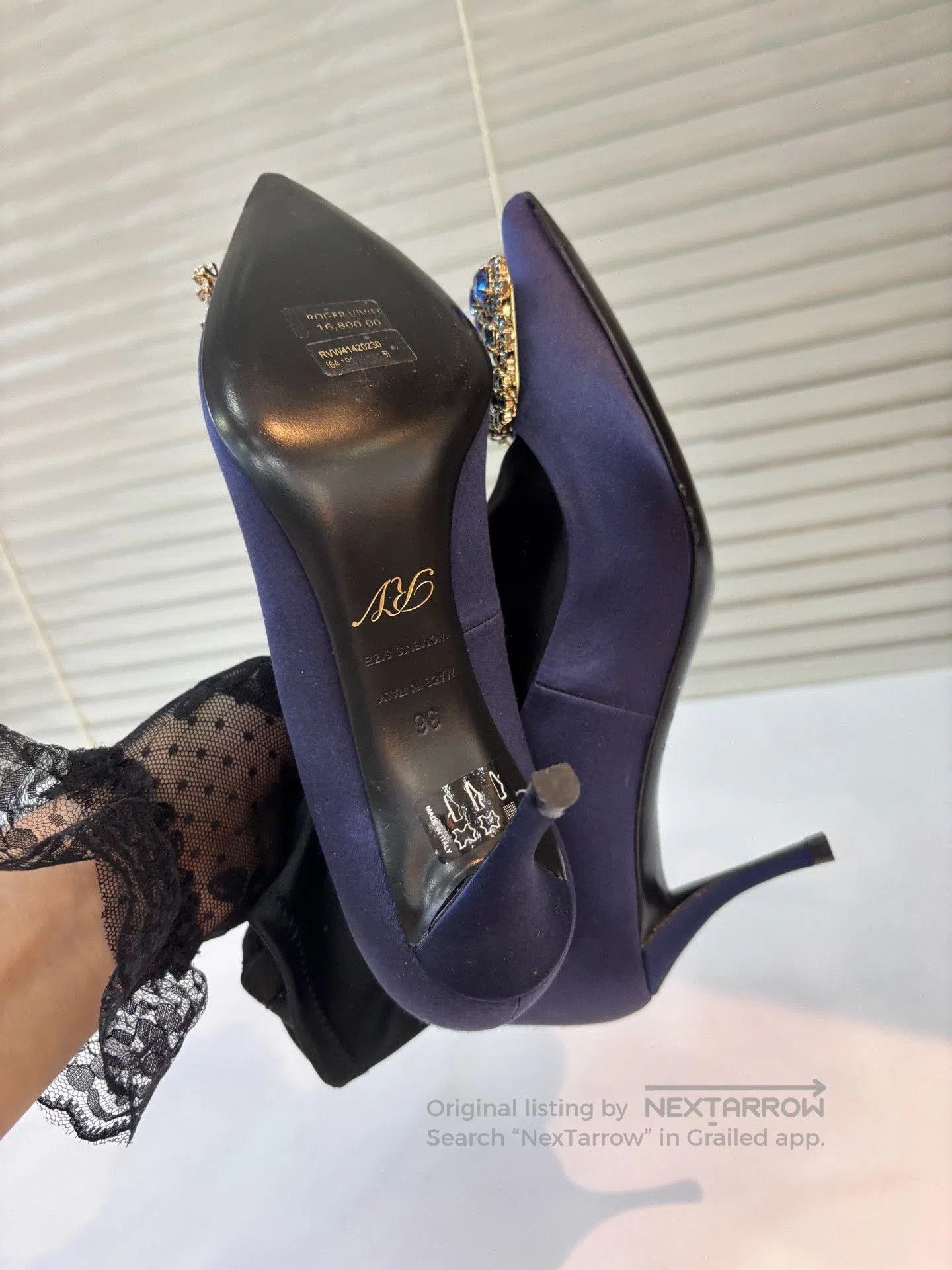 Roger Vivier RV Blue Satin Diamond Buckle Ankle Boots. Size US 5 / IT 35 - 9 Thumbnail
