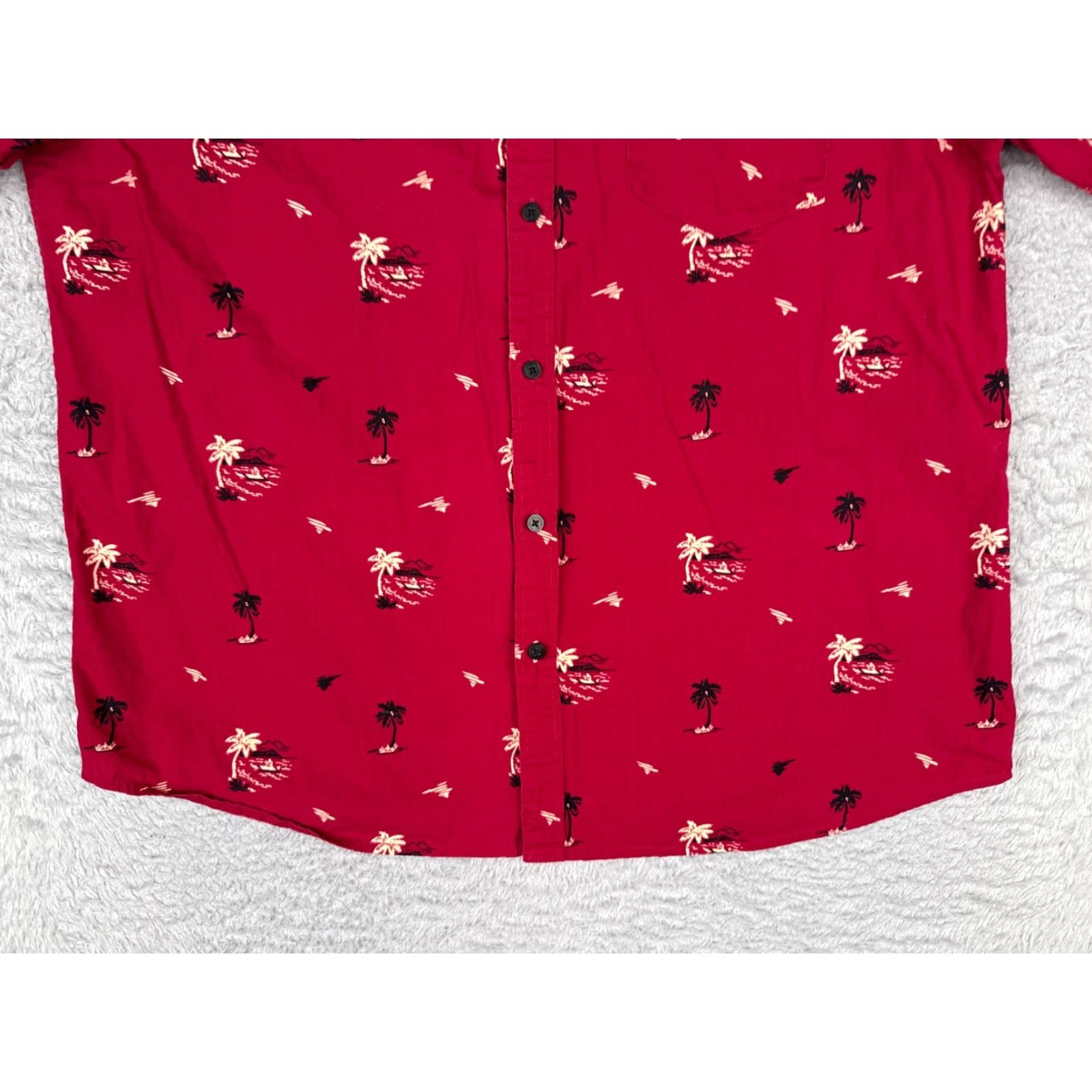 Vintage Coastal Shirt Men 2XL Red Palm Tree Hawaiian 100% Cotton Button-Up Short Sleeve Beach Floral Slim Fit Navyline? Size US XXL / EU 58 / 5 - 5 Thumbnail
