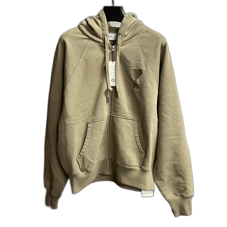 AMI Khaki Logo Heart Hooded Sweatshirt Size US XL / EU 56 / 4 - 1 Thumbnail