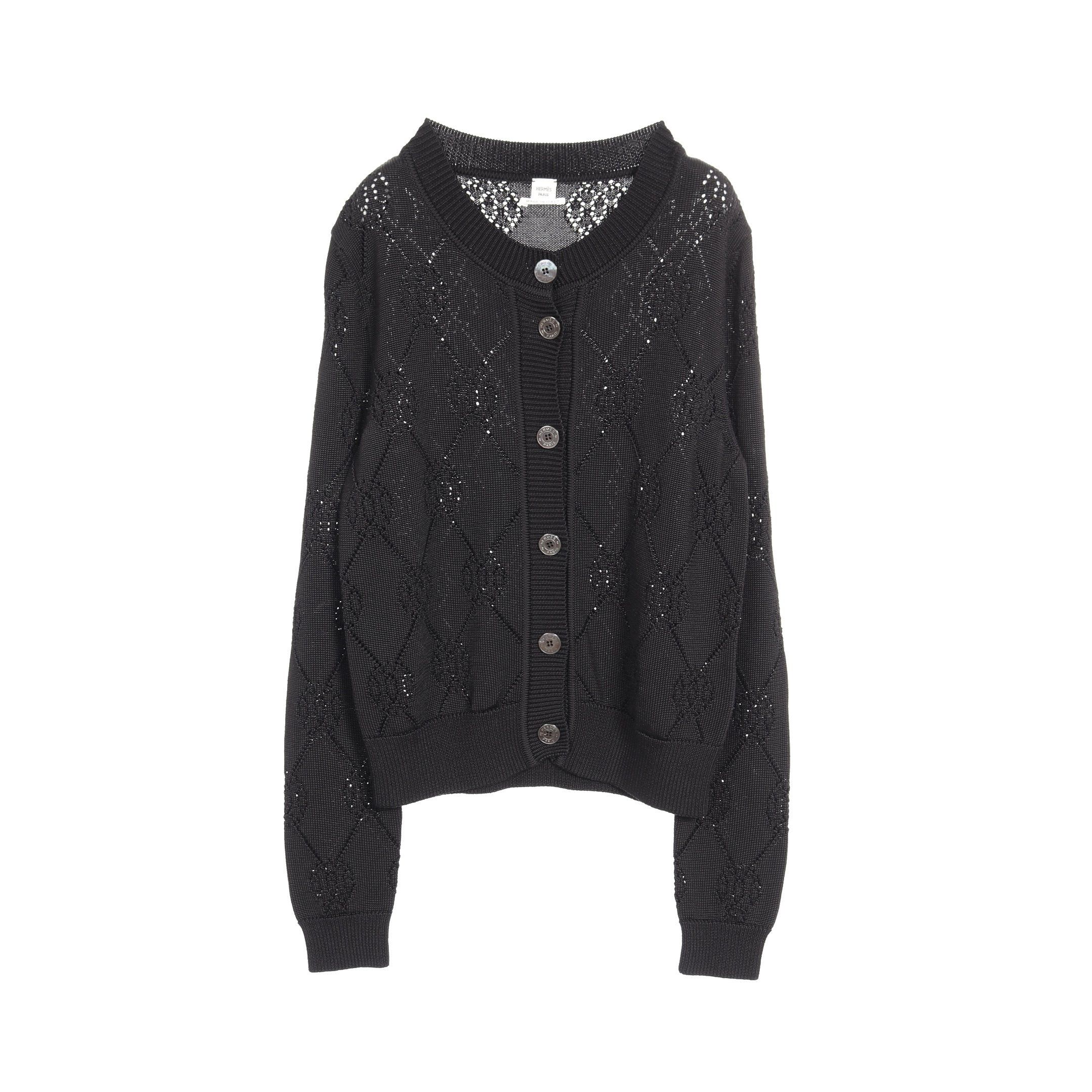 Hermes Hermes H Lift Cardigan Crew Neck Rayon Black Size ONE SIZE - 1 Thumbnail