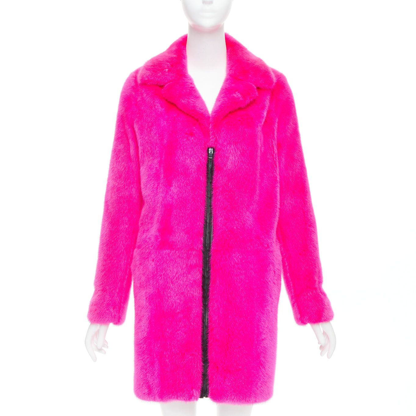 Saint Laurent Paris SAINT LAURENT 2015 hot pink mink fur black leather zip long coat FR38 M Size M / US 6-8 / IT 42-44 - 1 Thumbnail