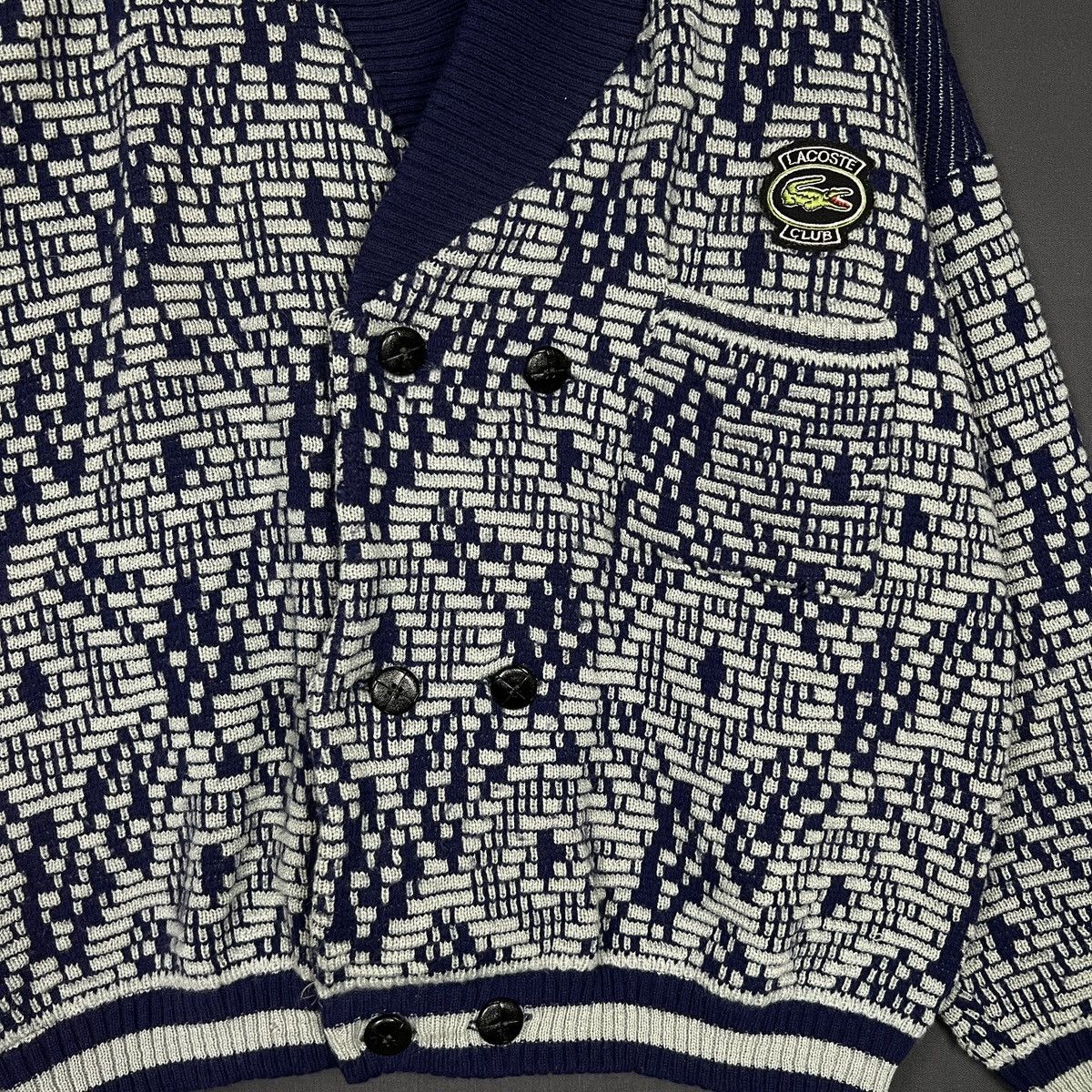 Lacoste RARE Vtg Lacoste Geometric Pattern Knit Cardigan Navy L Size US XXL / EU 58 / 5 - 3 Thumbnail