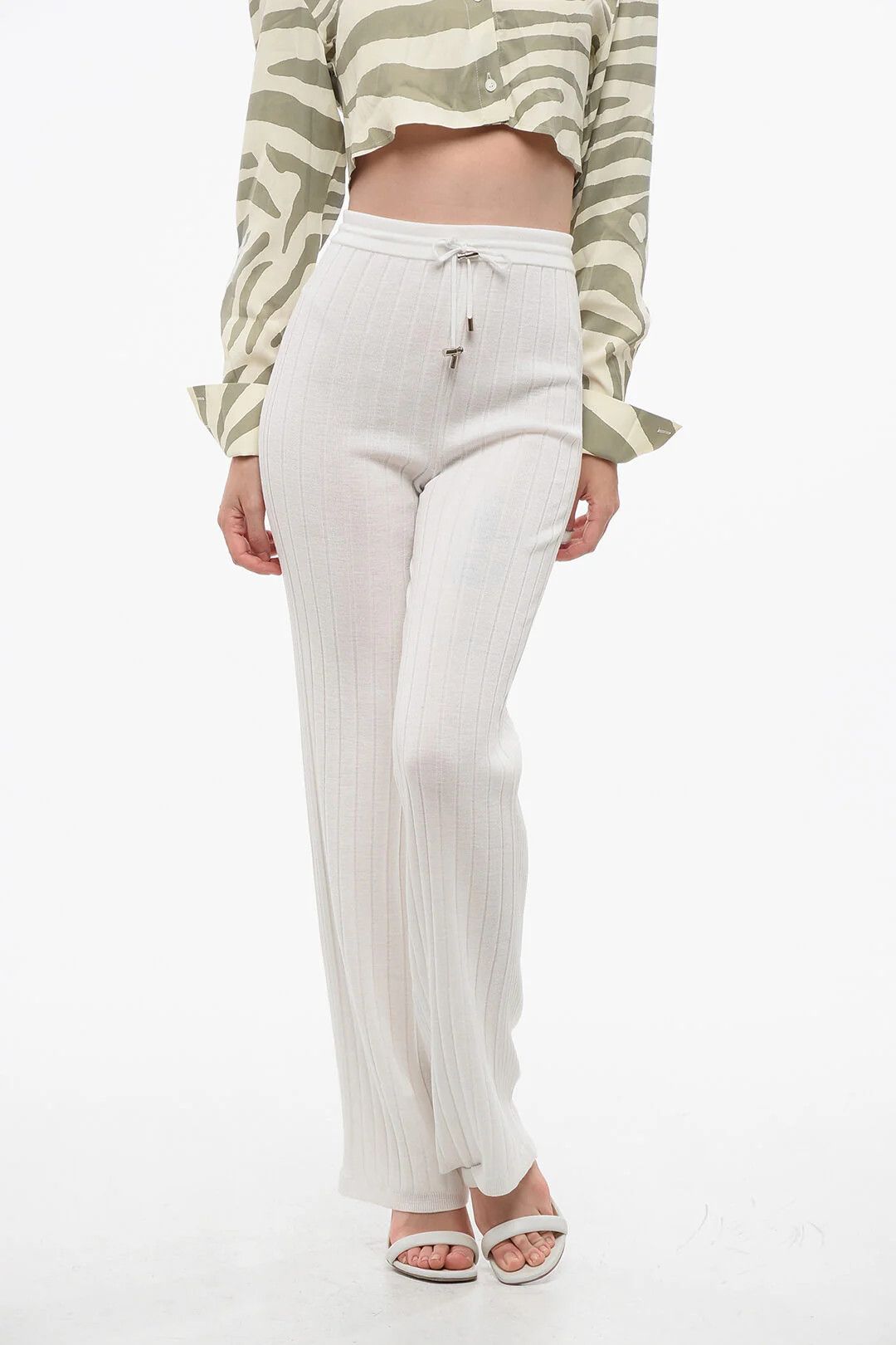 Balmain og1mm0326 High-Waist Ribbed Virgin-Wool Trousers in White Size 28" / US 6 / IT 42 - 1 Thumbnail