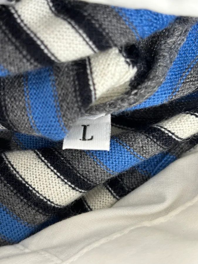 Dirk Bikkembergs 2000s Bikkembergs Blue Striped V-Neck Sweater Wool Collar Size US M / EU 48-50 / 2 - 8 Thumbnail