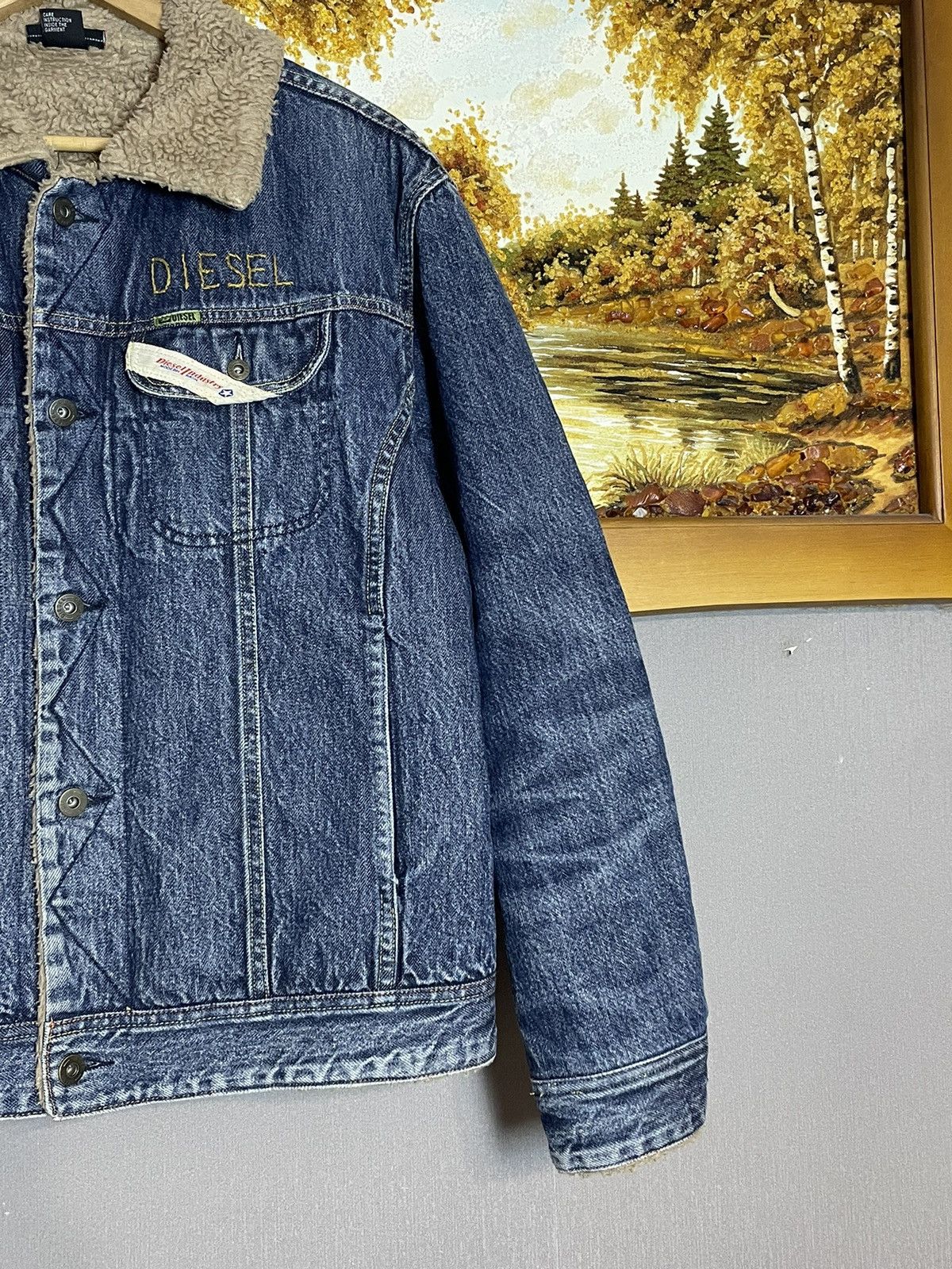 Diesel Vintage Diesel Cropped Washed Denim Sherpa Jacket Hedi RRL Size US XL / EU 56 / 4 - 3 Thumbnail