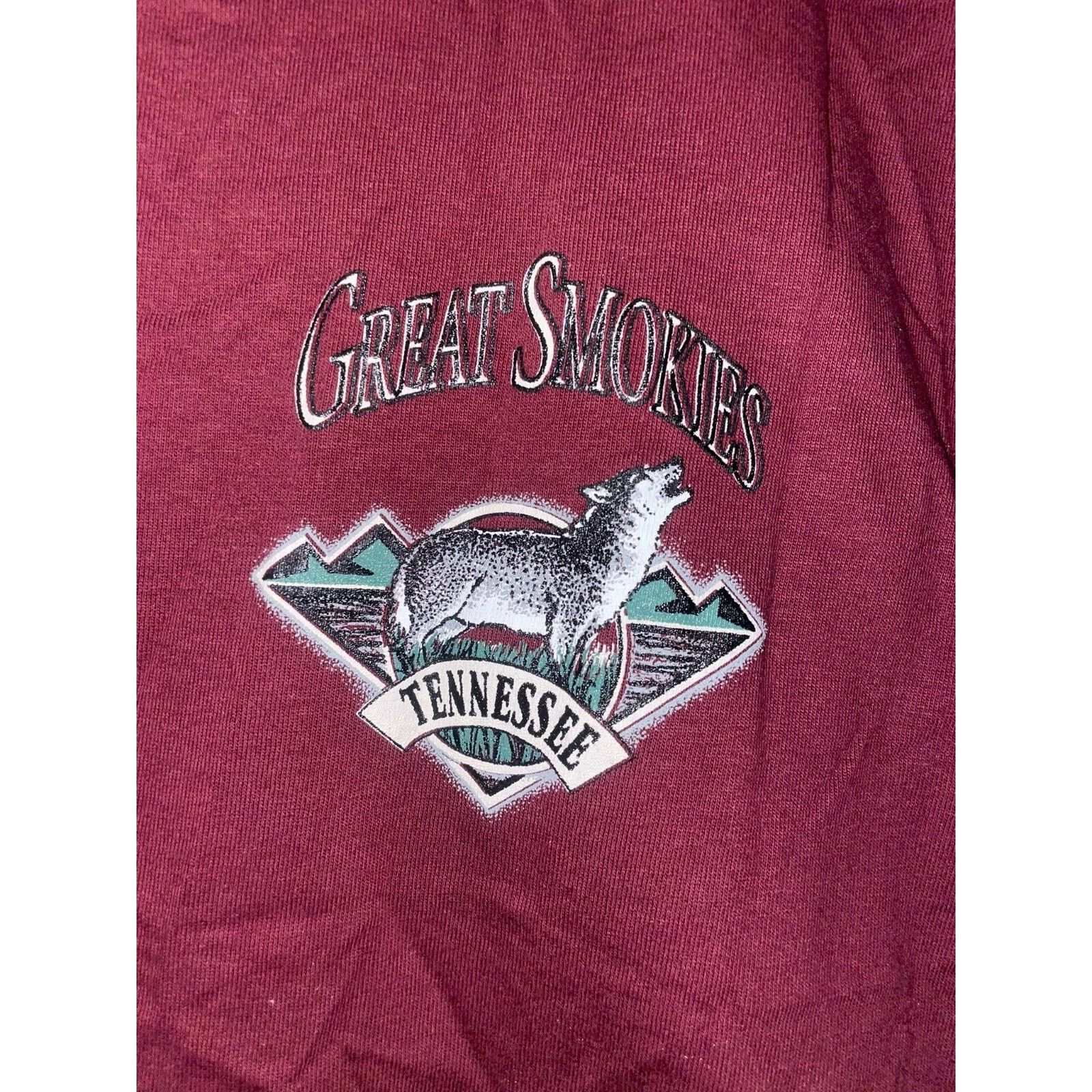 Jerzees Vintage Wolf Shirt Great Smokies Wilderness Red Tee VTG 90s Size US L / EU 52-54 / 3 - 4 Thumbnail