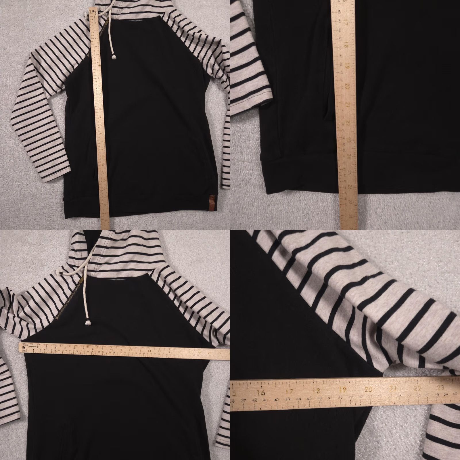 Vintage Ampersand Hoodie Womens Medium Black Striped Hooded Pullover Zip Pocket Knit Size M / US 6-8 / IT 42-44 - 8 Thumbnail