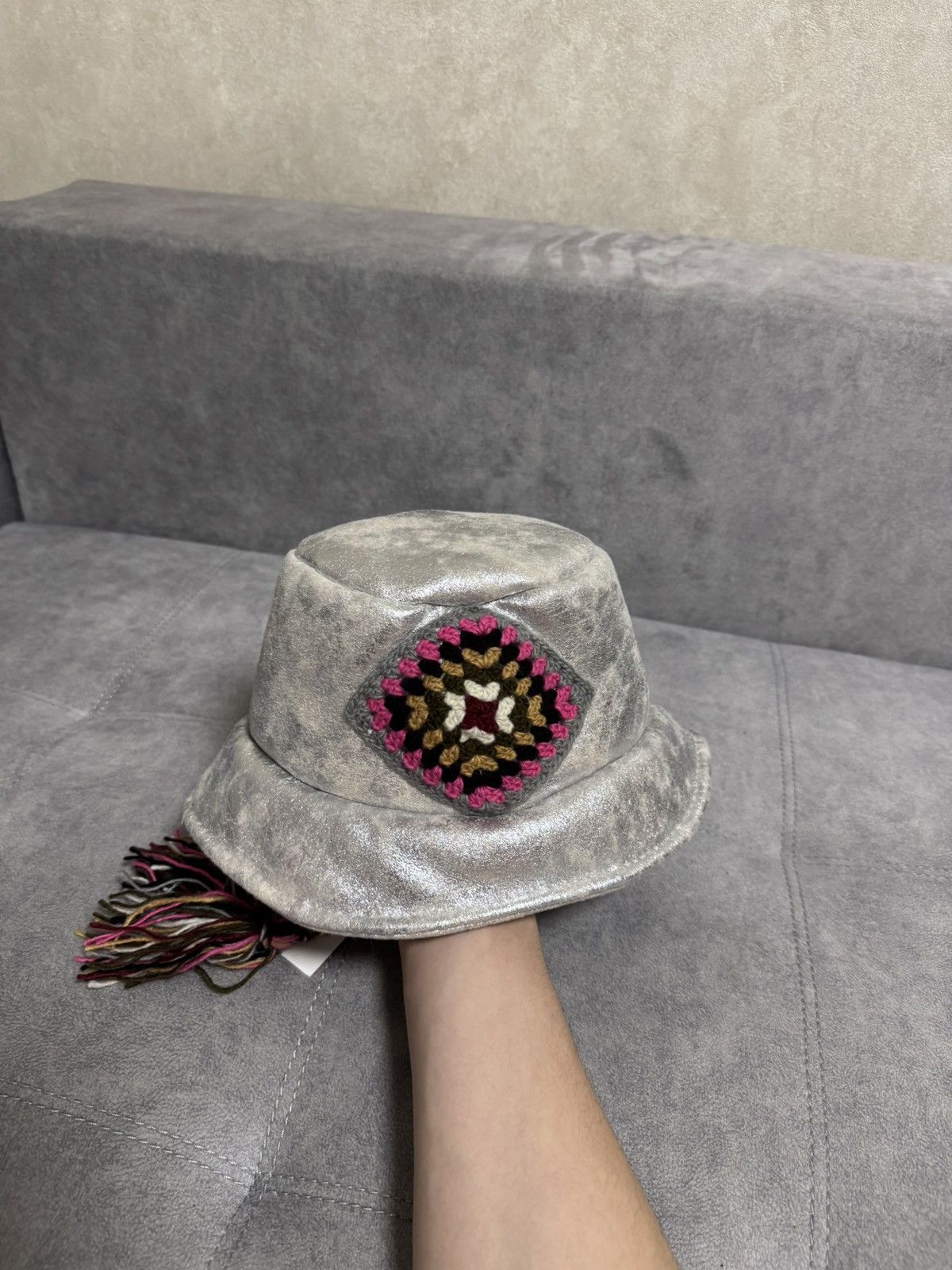 Designer Tu Lize Itali designer knit silver hat Panama teddy Size ONE SIZE - 2 Thumbnail