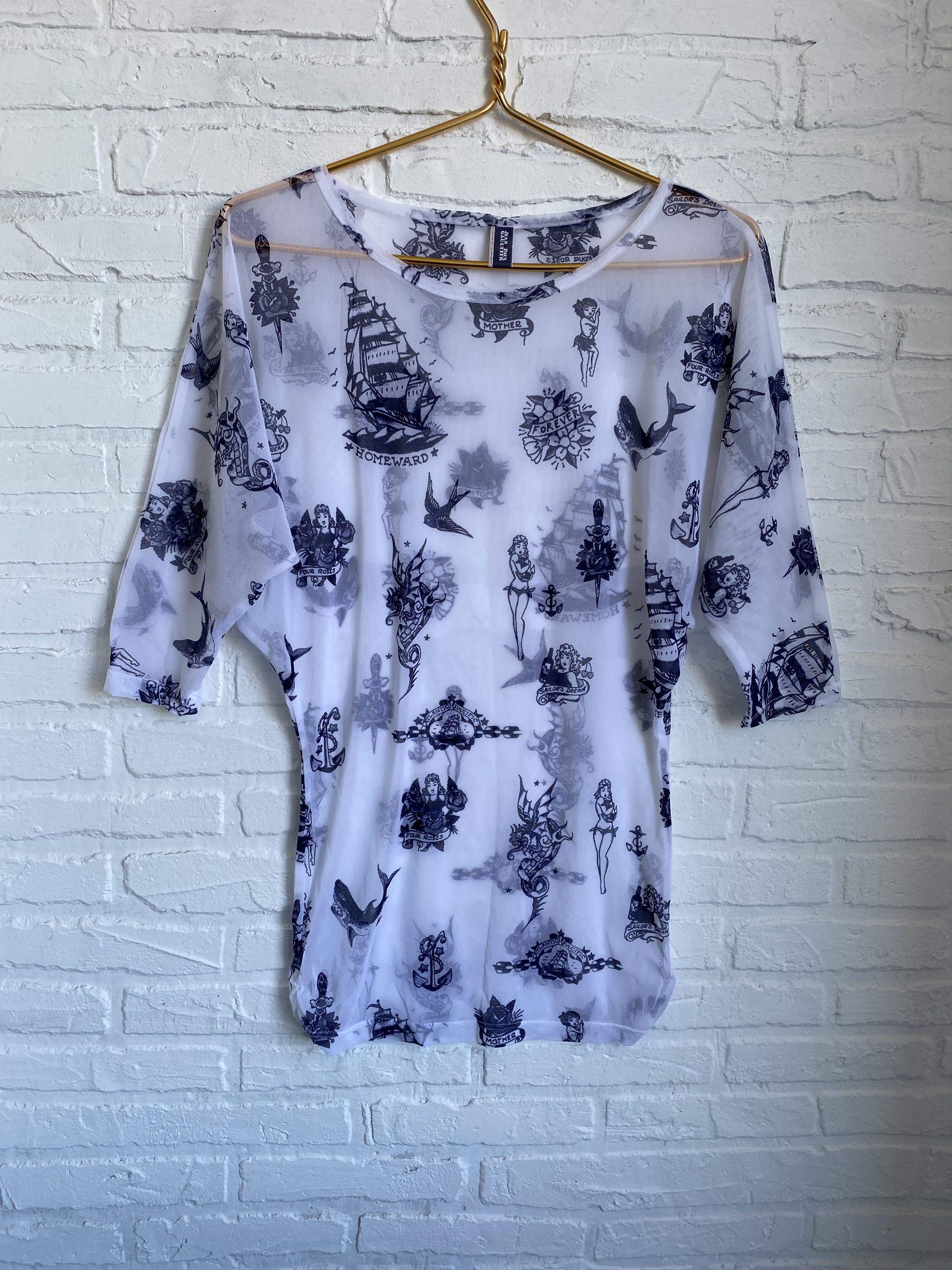 Jean Paul Gaultier × Vintage vintage Jean Paul Gaultier tattoo mesh top Size S / US 4 / IT 40 - 1 Thumbnail