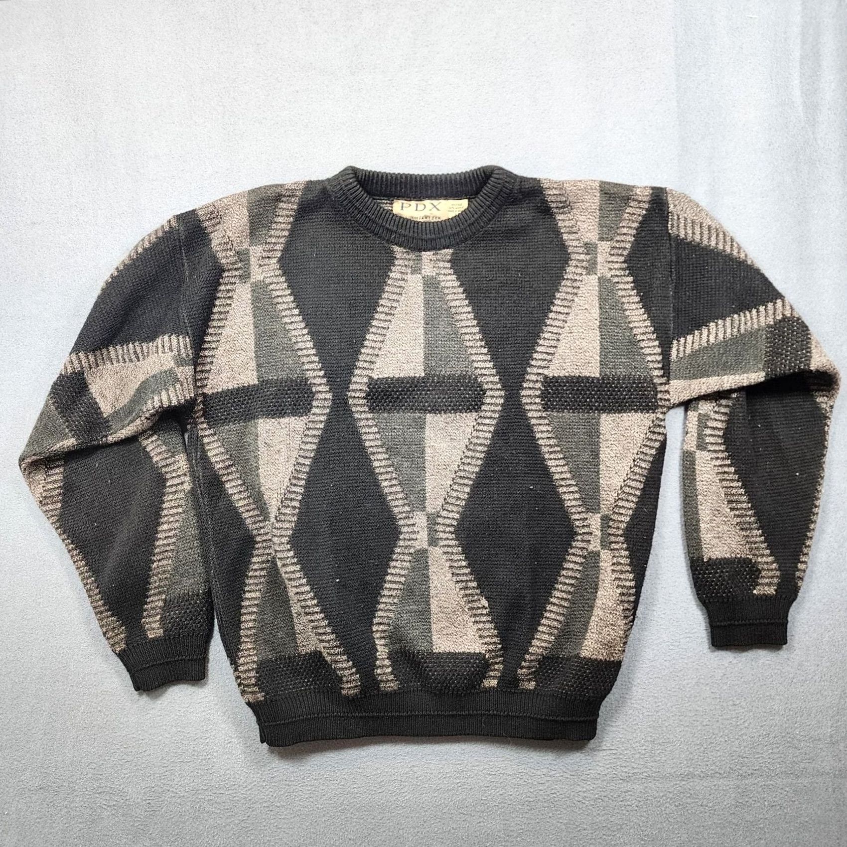 Jantzen VINTAGE PDX Jantzen Sweater Mens Large Acrylic Black Grey 90s Diamond Argyle Crew Neck Pullover Knit Long Sleeve Mens Woolless Size US L / EU 52-54 / 3 - 2 Thumbnail