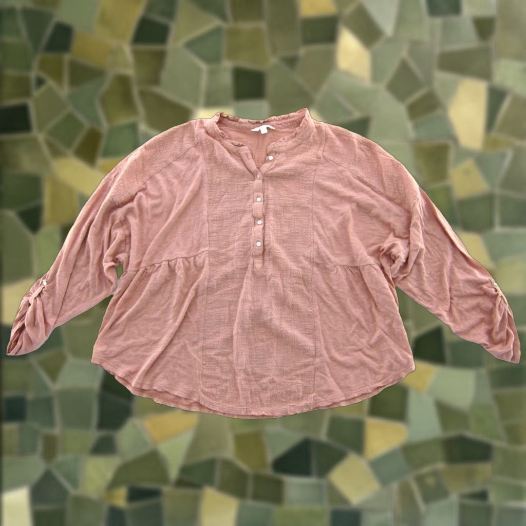 Lucky Brand Lucky Brand Blouse Pink Long Sleeve Shirt Women XL V-Neck Bohemian Peasant Cotton Jersey Blouse Size XL / US 12-14 / IT 48-50 - 1 Thumbnail