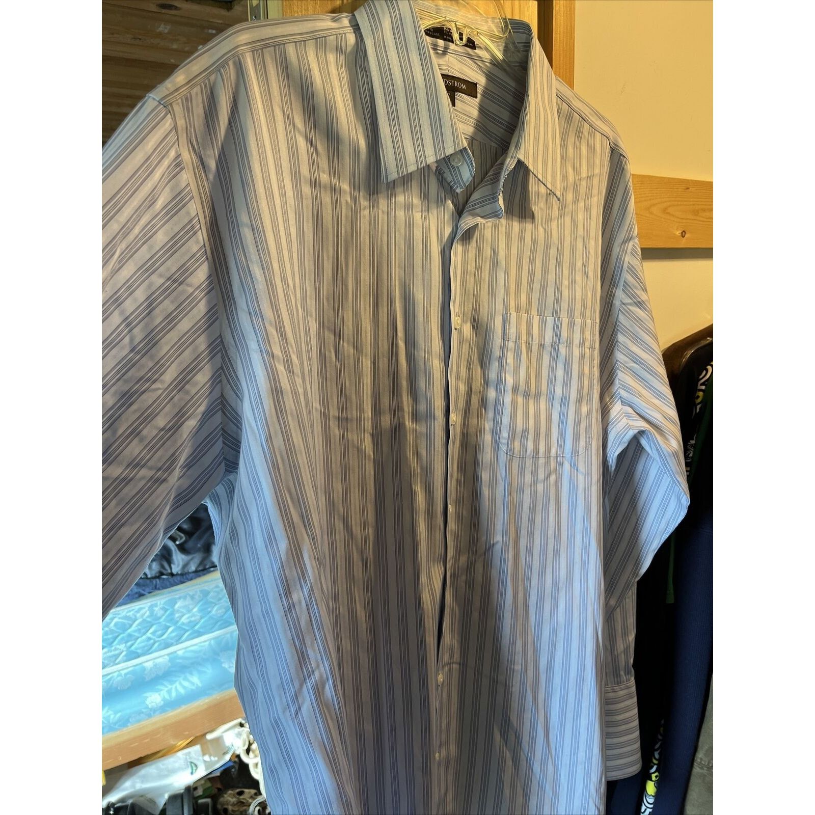 Nordstrom Nordstrom Mens 17 35 Grey Striped LS Smart Care Cotton Shirt Size US XL / EU 56 / 4 - 3 Thumbnail