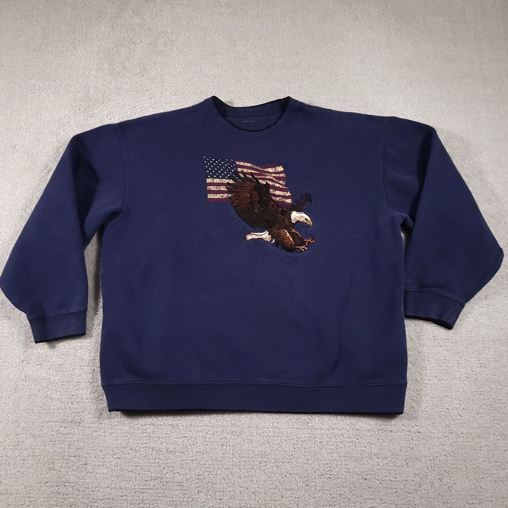 Vintage VINTAGE American Eagle Flag Bald Eagle Sweatshirt Unisex Adults XL Blue Crewneck Patriotic USA Pullover Embroidered Size US XL / EU 56 / 4 - 2 Thumbnail