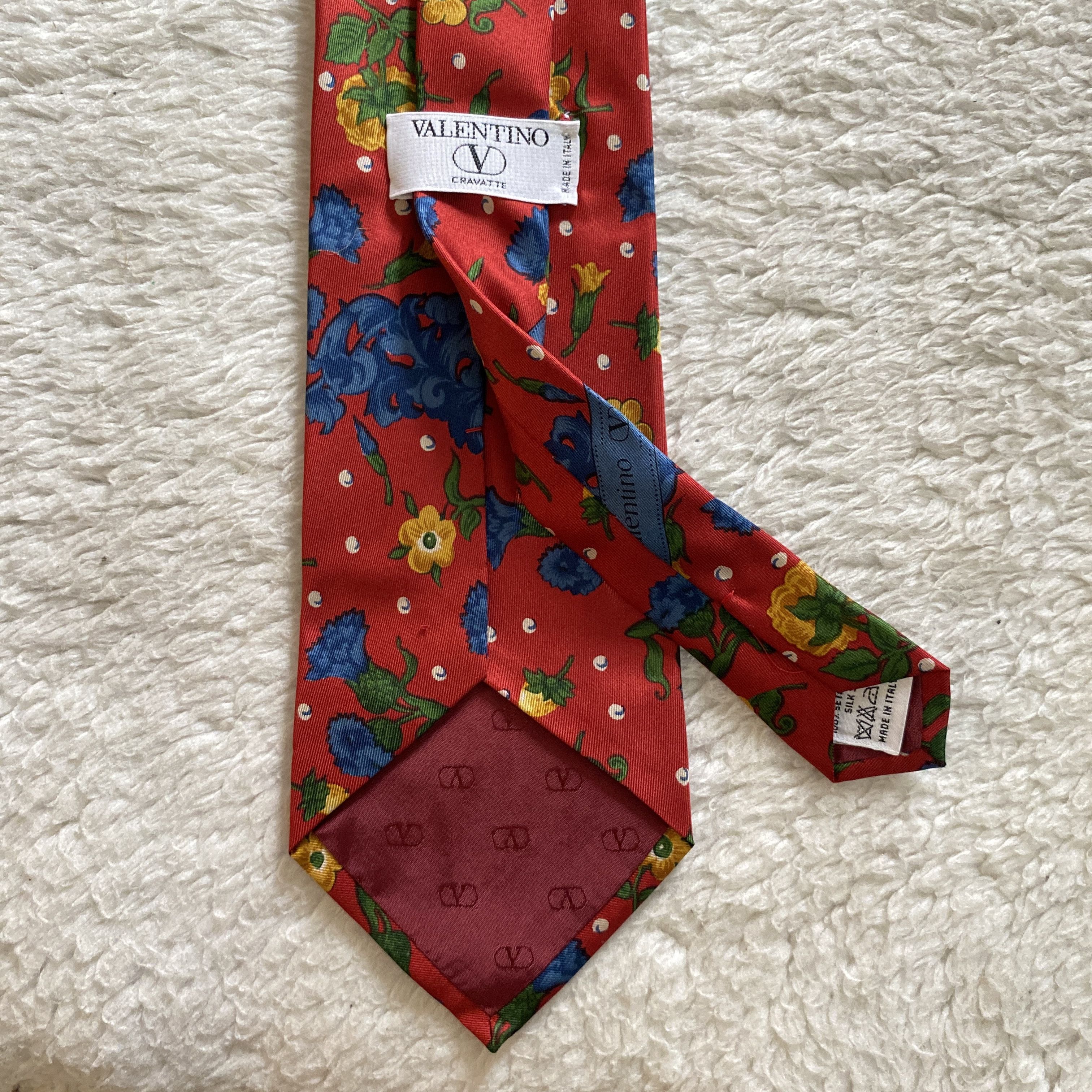 Valentino Vintage Valentino Cravatte Silk Tie – Red Retro Floral Size ONE SIZE - 13 Thumbnail