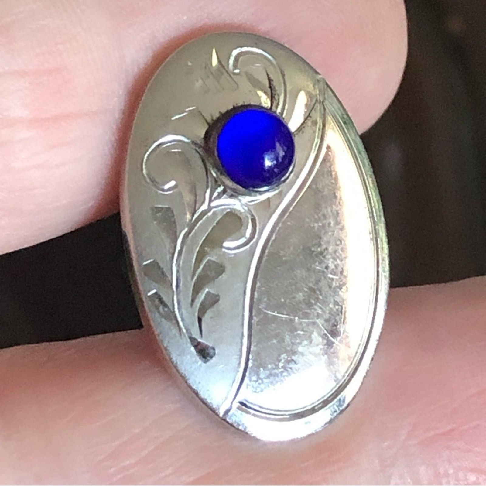 Vintage Vintage Anson royal blue glass etched silver cuff links Size ONE SIZE - 6 Thumbnail