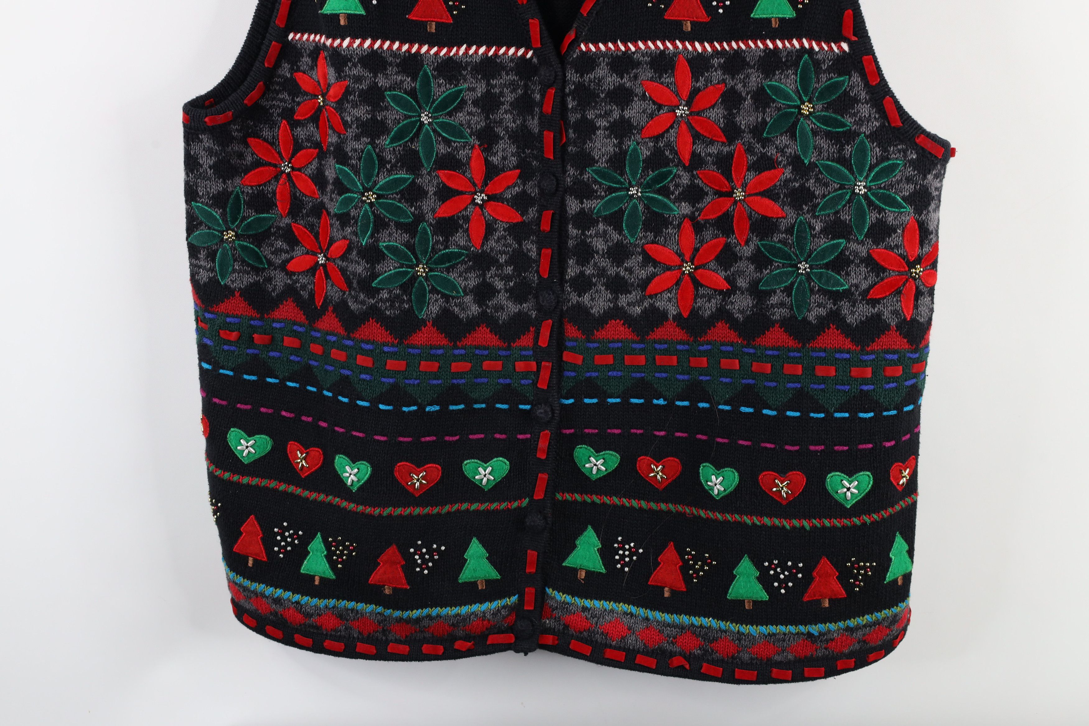 Vintage Vintage 90s Streetwear Flower Knit Cardigan Sweater Vest Size XL / US 12-14 / IT 48-50 - 3 Thumbnail