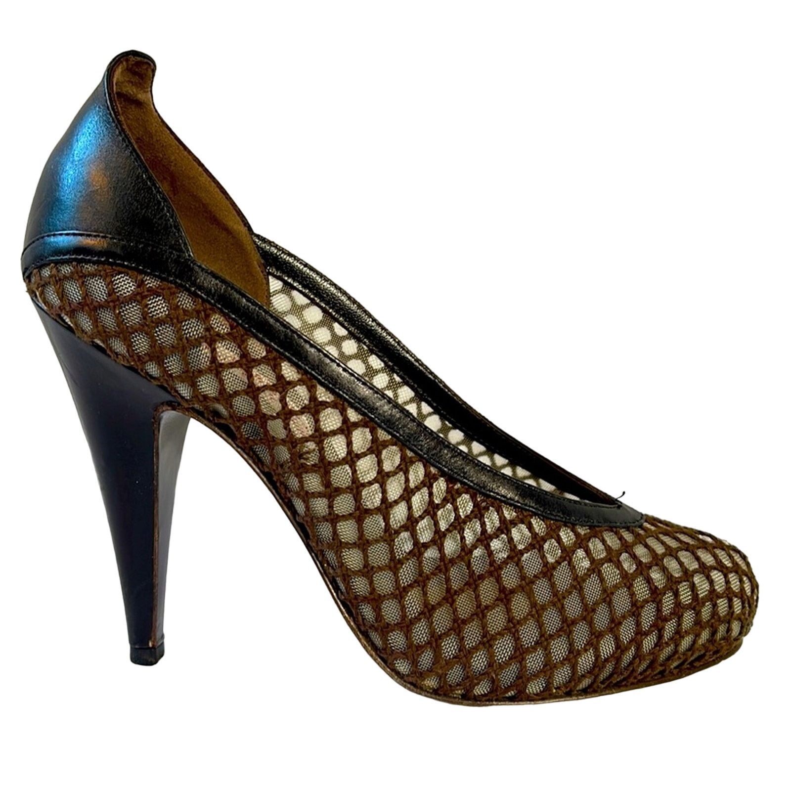 Other Guillaume Hinfray Espresso Brown Fishnet Heels Size 6.5/37 Size US 6.5 / IT 36.5 - 1 Thumbnail