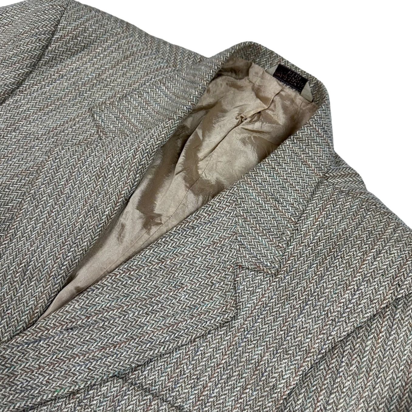 Vintage VTG Arnold Palmer Blazer Men Tweed 2-Button Brown Herringbone 43R Wool Front Notch Lapel Buttoned Single-Breasted Jeans? No. Size 46R - 2 Thumbnail