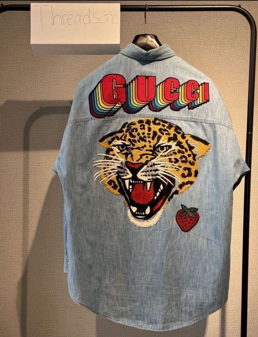 Gucci GUCCI TIGER FACE LOGO DENIM SHIRT IN BLUE Size M / US 6-8 / IT 42-44 - 1 Thumbnail