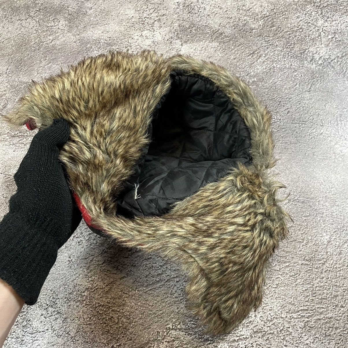 Vintage Vintage 90s Red Black Plaid Mohair Ushanka Beanie Graphic OS Size ONE SIZE - 4 Thumbnail