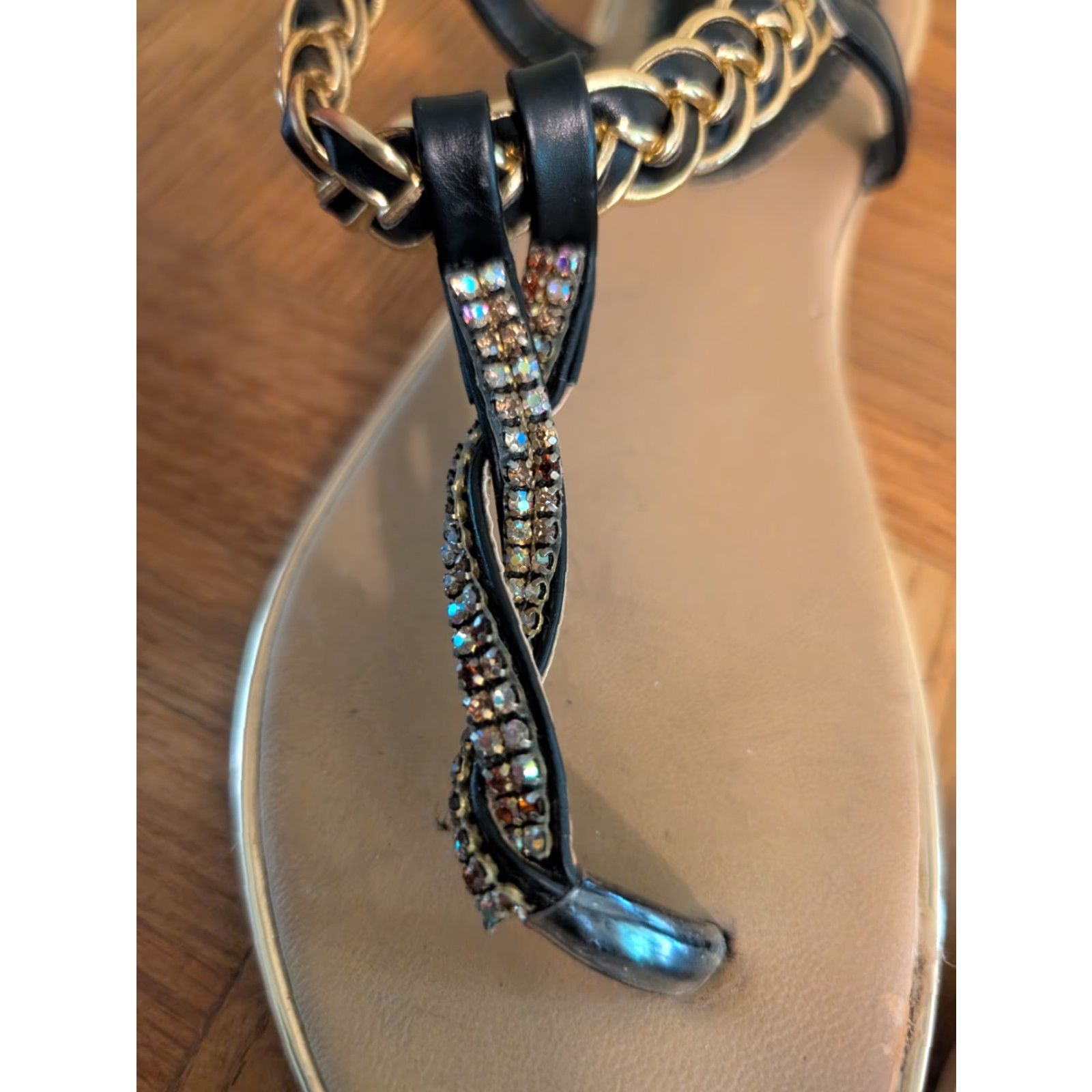 Vintage VINTAGE Vittorio D'Firenze Leather Sandals Black Studded 7 Womens Strappy Buckle Flat Spring Summer Formal Party/Cocktail Size US 7 / IT 37 - 4 Thumbnail