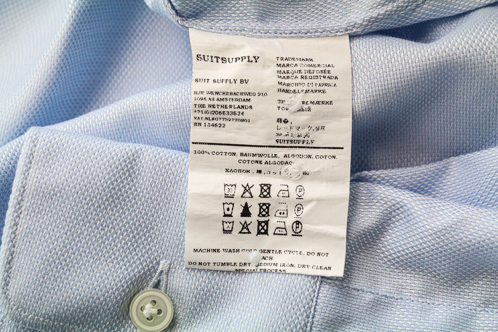 Suitsupply 40/15 3/4 Slim Blue Cotton Cutaway Twill Shirt 79382 Size 40R - 6 Thumbnail