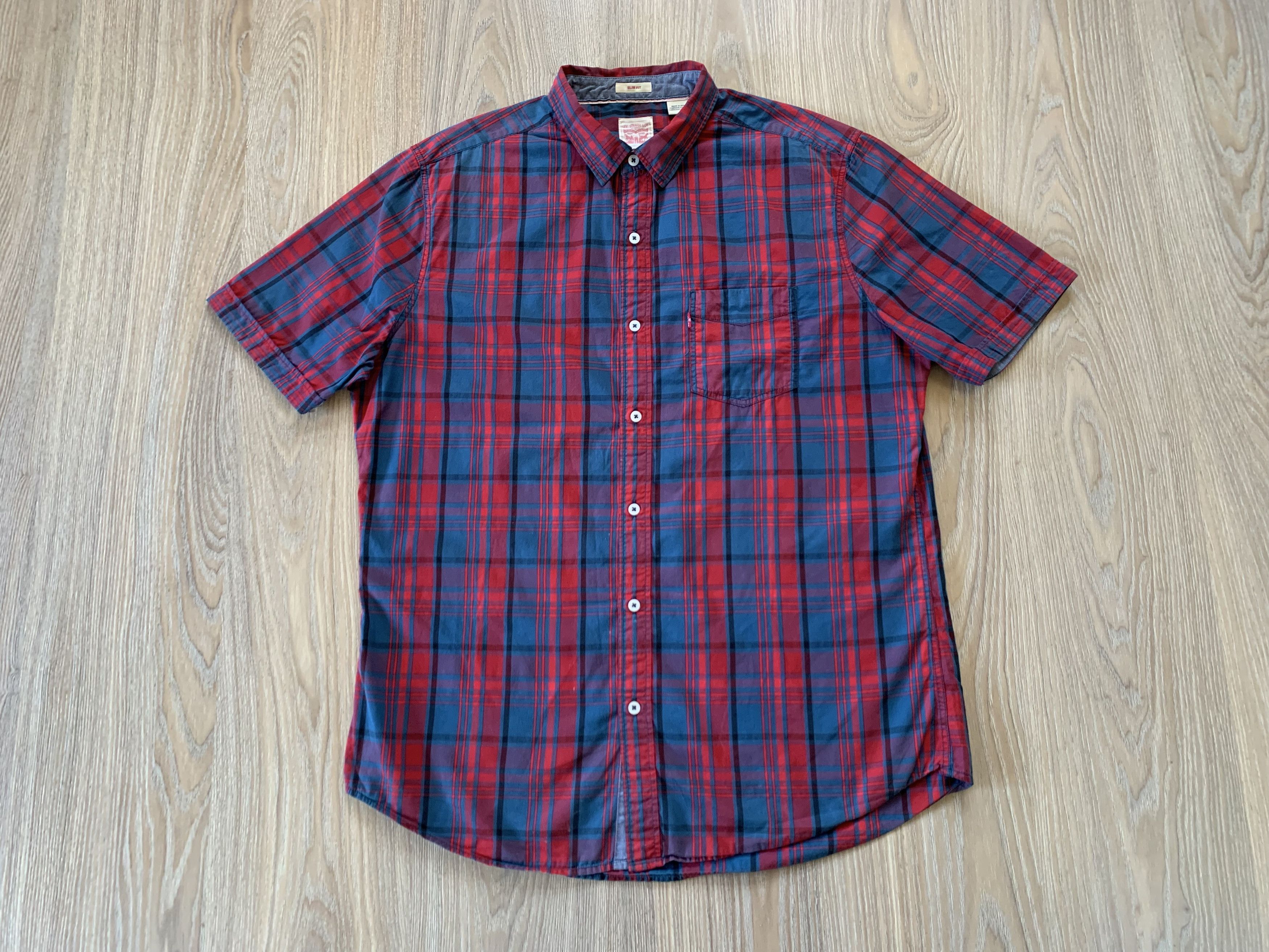 Levi's Levi's Slim Fit Short Sleeve Plaid Shirt Size US XL / EU 56 / 4 - 2 Thumbnail
