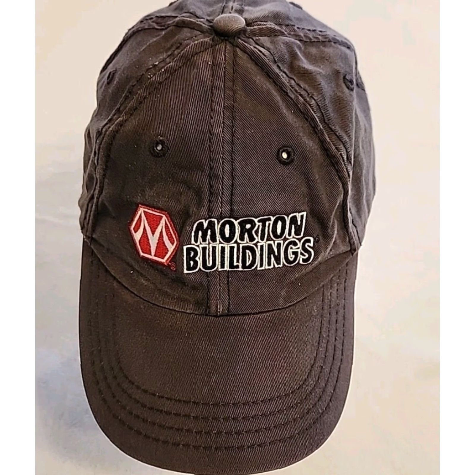 Vintage MORTON BUILDINGS Hat Gray Strap Back Cap Barn Construction Machine Shed Farm Adjustable Cotton Baseball Cap Men Size ONE SIZE - 2 Thumbnail