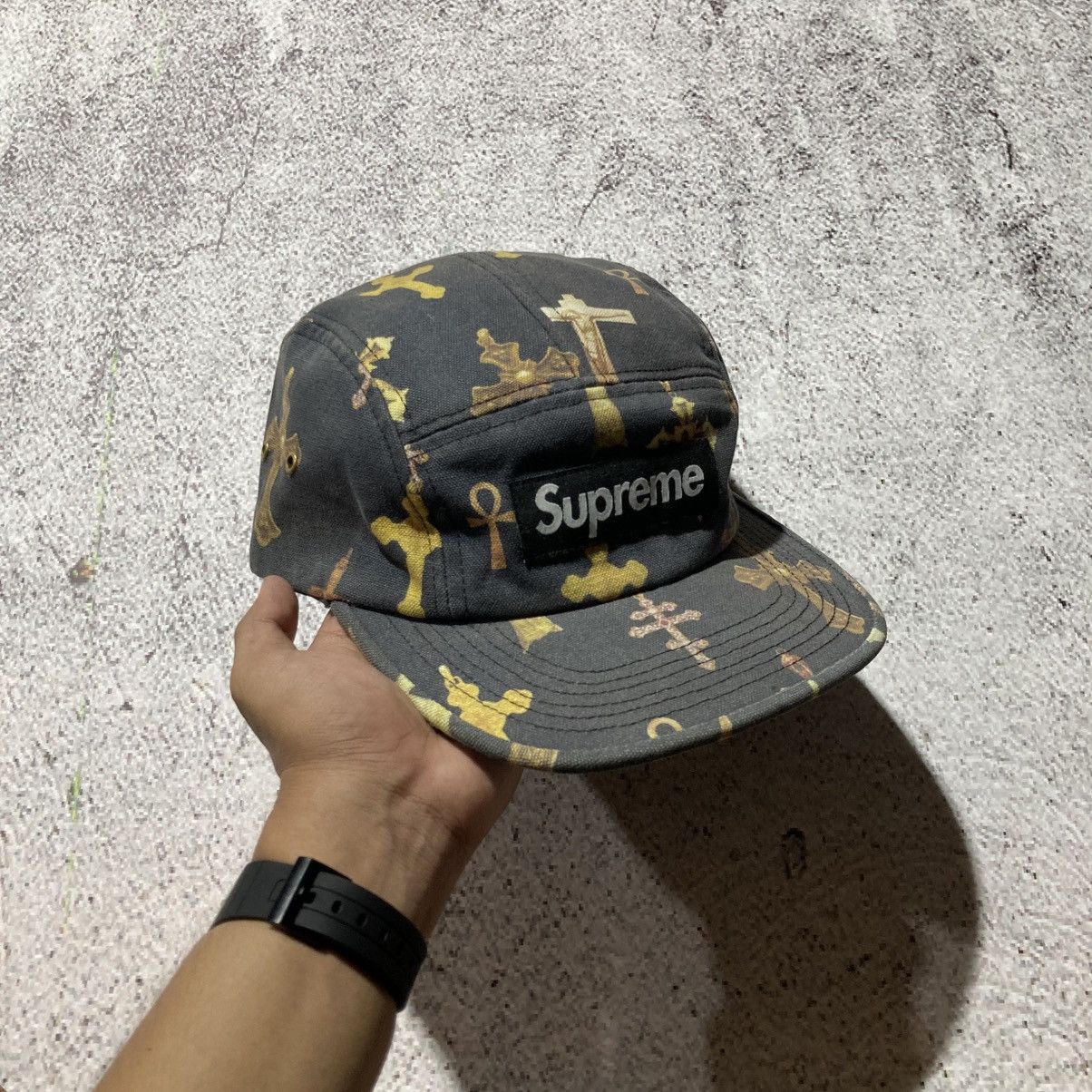 Supreme RARE🔥SS 13 Supreme Crosses Camp Cap Black Washed Size ONE SIZE - 3 Thumbnail