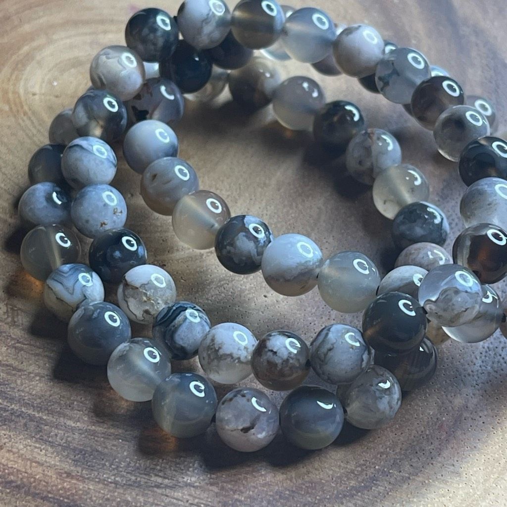 Other Black Flower Agate stretch beaded bracelet 7” crystal healing beads 8mm ONE NEW Size ONE SIZE - 2 Thumbnail