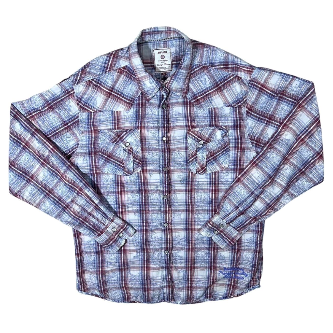 Jack & Jones JACK & JONES Cowboy Western Patterned Check Popper Long Sleeve Cotton Shirt XL Men Size US XL / EU 56 / 4 - 2 Thumbnail