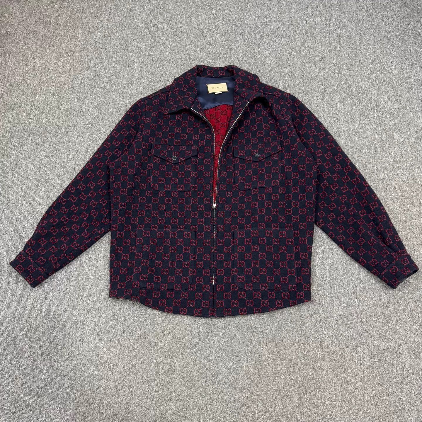 Gucci Gucci GG monogram allover black red wool jacket NWT 48 EU Size US M / EU 48-50 / 2 - 1 Thumbnail
