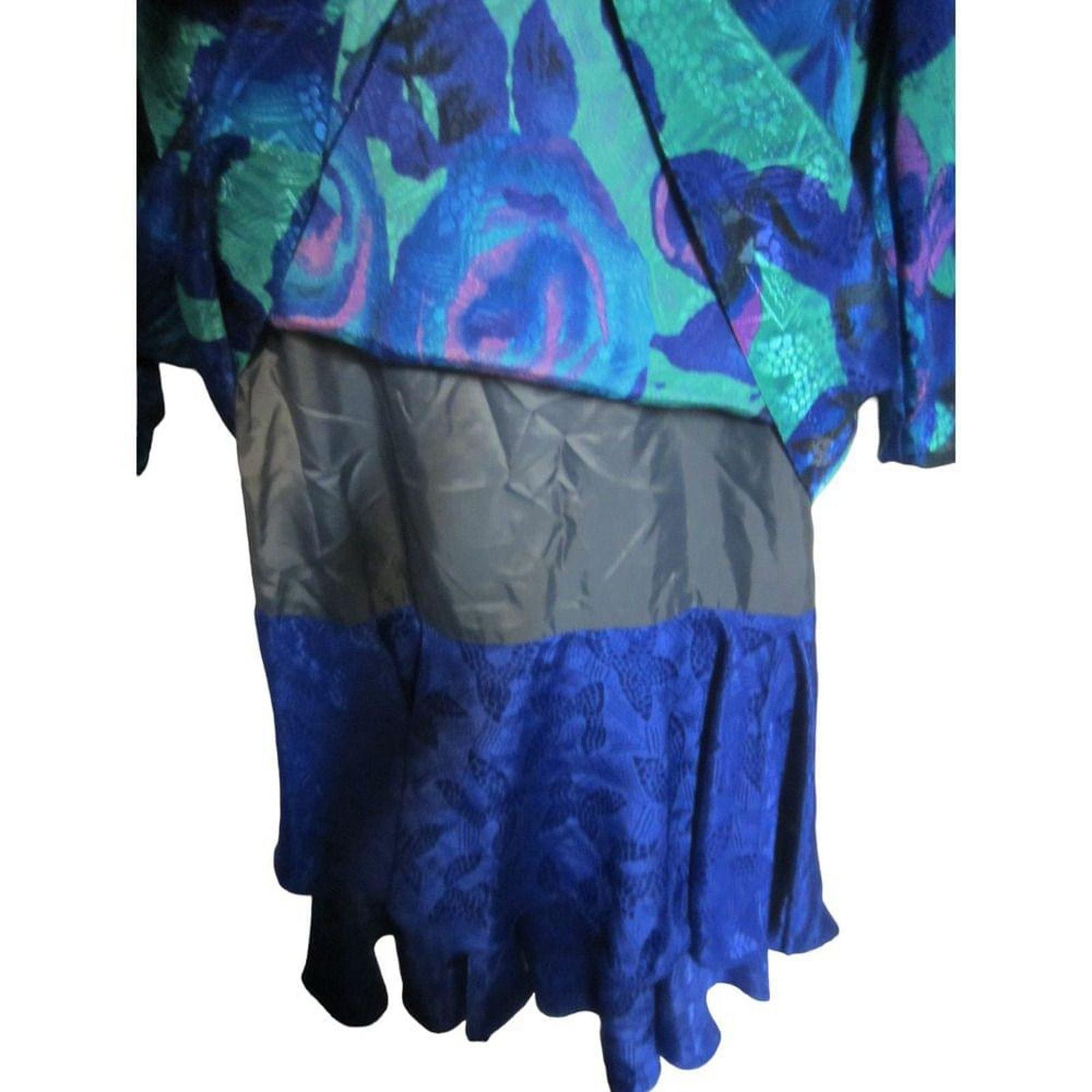 Vintage Vintage 80s Metallic Floral Party Dress Blue Green 8 Size M / US 6-8 / IT 42-44 - 5 Thumbnail