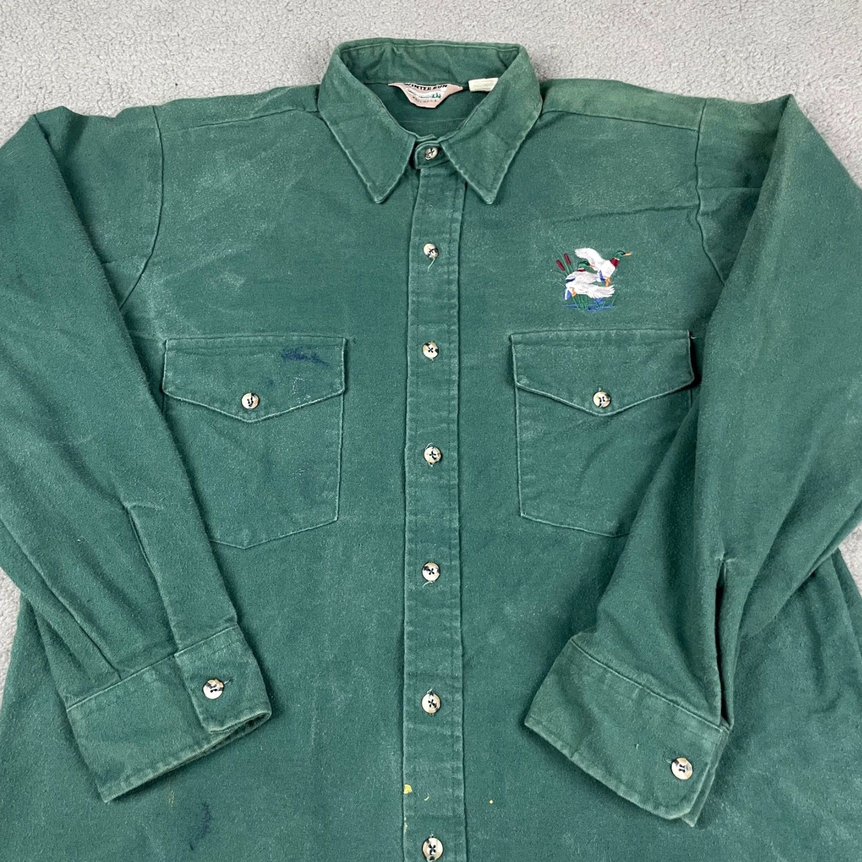 Vintage VINTAGE Winter Run Chamois Shirt - Green, Heavyweight Flannel, Button-Up, Cotton, Long Sleeve, Spread Collar, Size L (Tall) - Men’s, Casual, USA Made Size US L / EU 52-54 / 3 - 2 Thumbnail