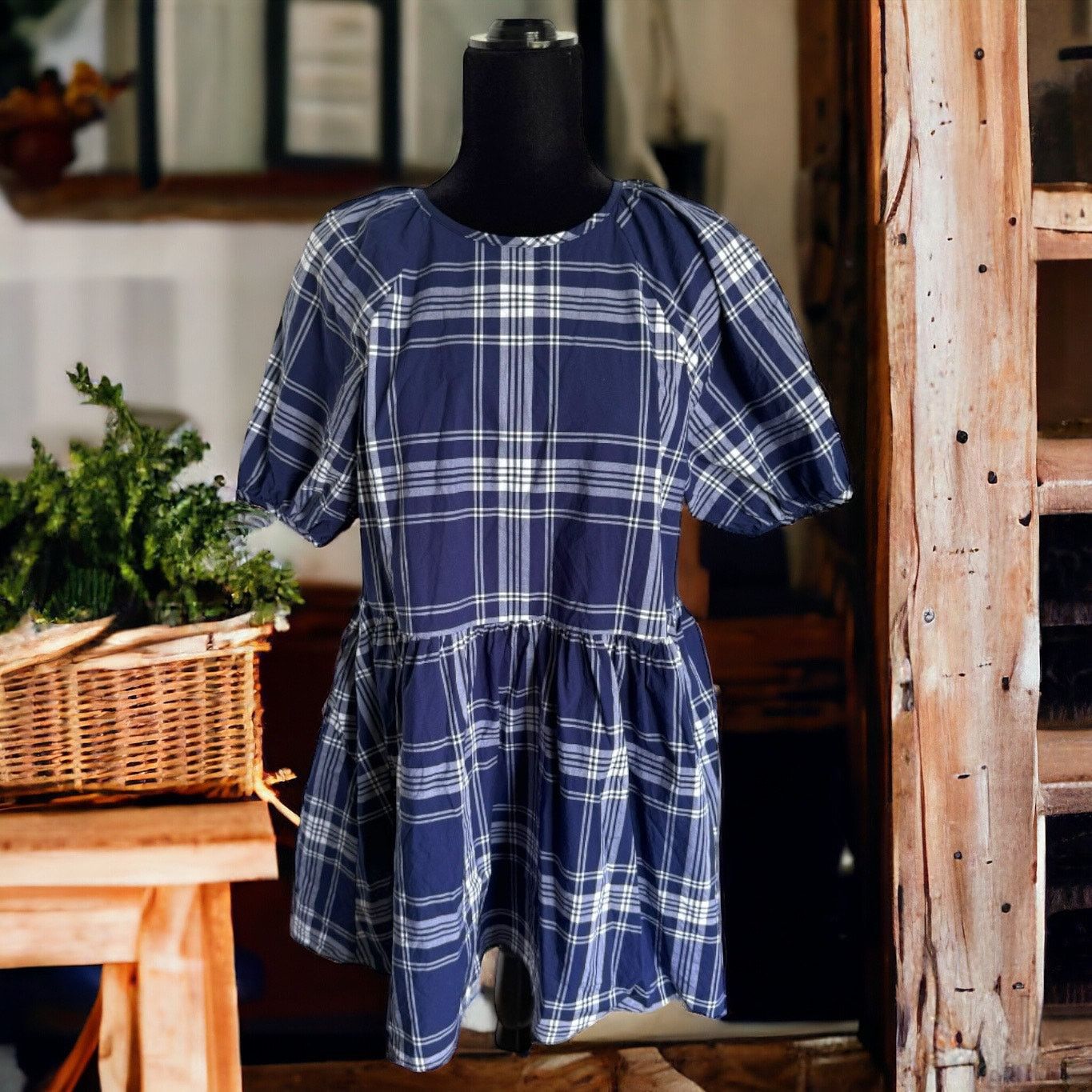 Hill House Hill House Womens Dress Sz XS Navy Blue White Adeline Plaid Size XS / US 0-2 / IT 36-38 - 3 Thumbnail