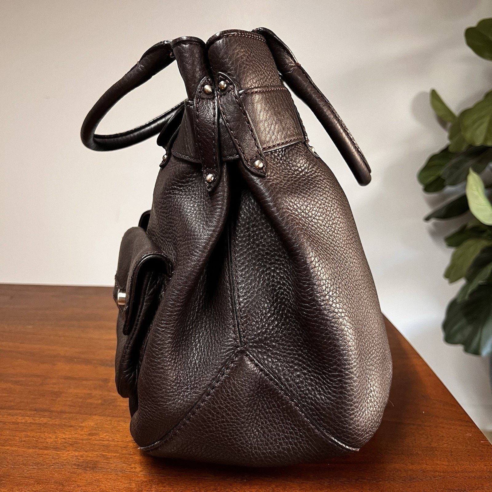Cole Haan $400 Cole Haan Belted Brown Pebbled Leather Shoulder Bag Size ONE SIZE - 6 Thumbnail