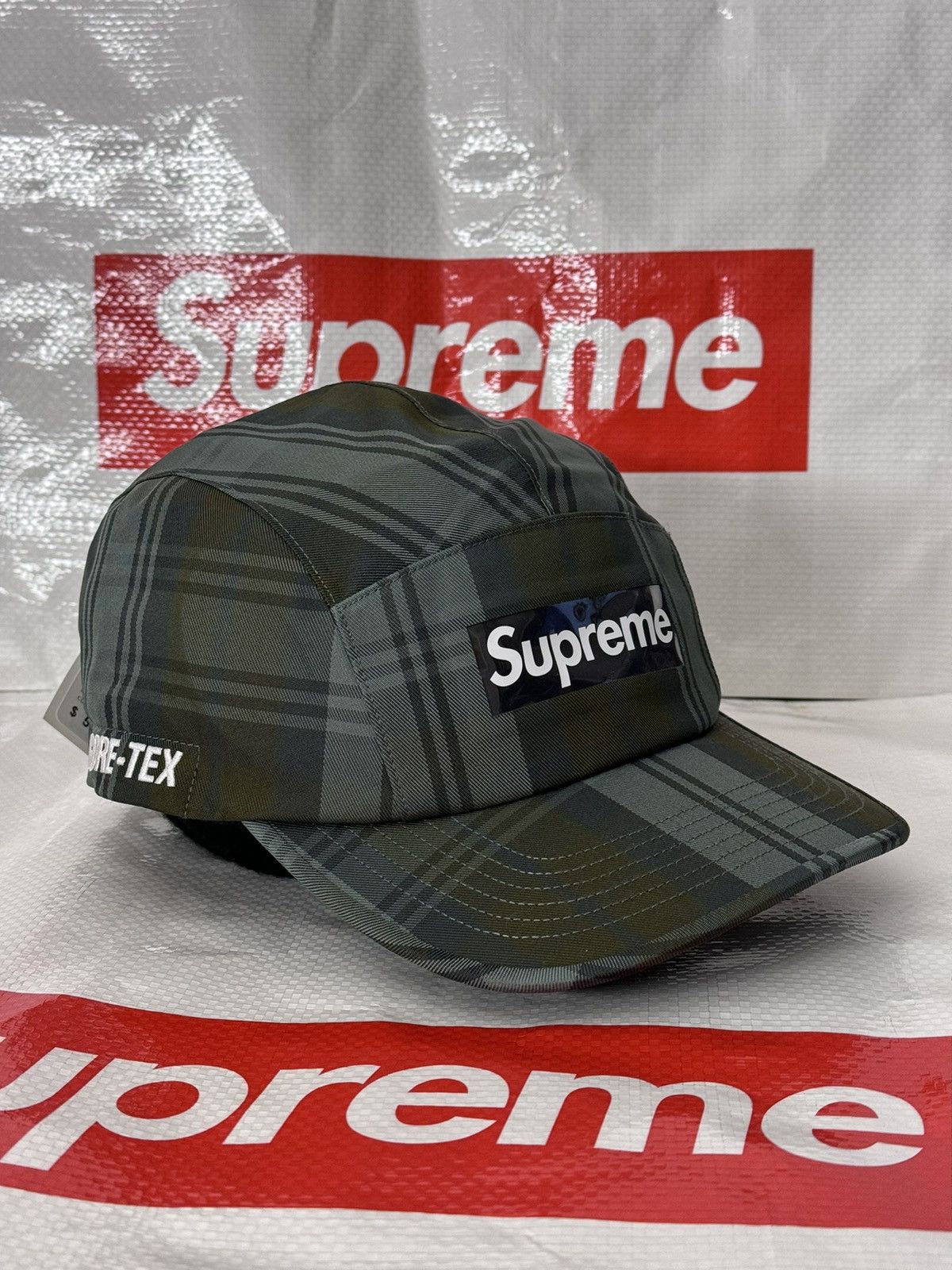 image of Supreme Gore Tex Tech Camp Cap Fw 21 in Olive Plaid, Men's