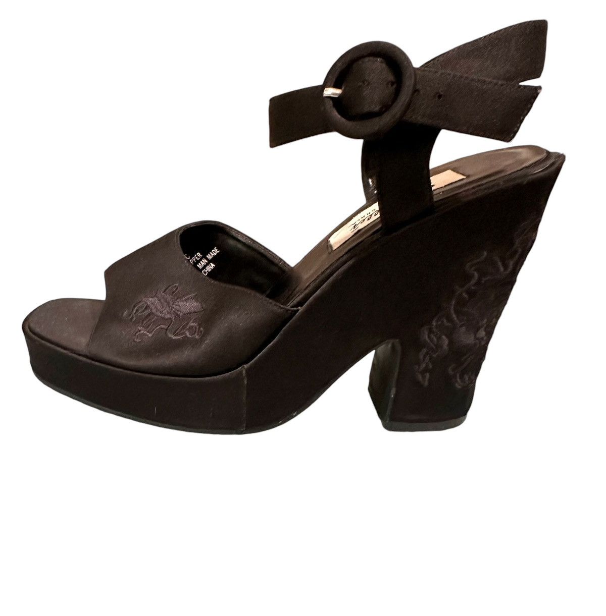 Seychelles Seychelles Vintage Black Satin Floral Chunky Heel Shoes Size US 7 / IT 37 - 1 Thumbnail