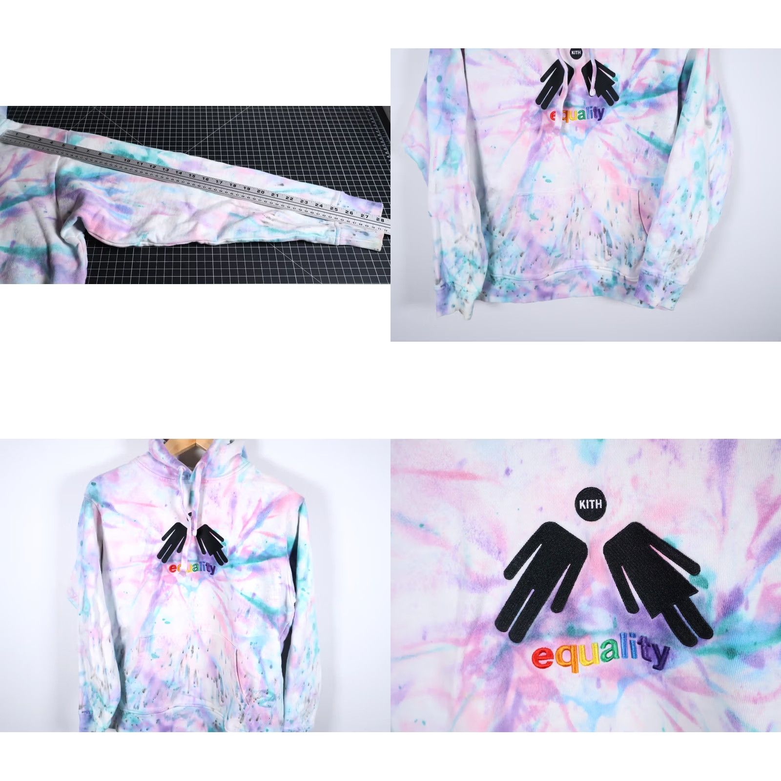 Kith KITH Equality Hoodie Sweatshirt Men's Medium Multicolor Tie Dye Embroidered Heavyweight Cotton Blend Pullover Size US M / EU 48-50 / 2 - 8 Thumbnail