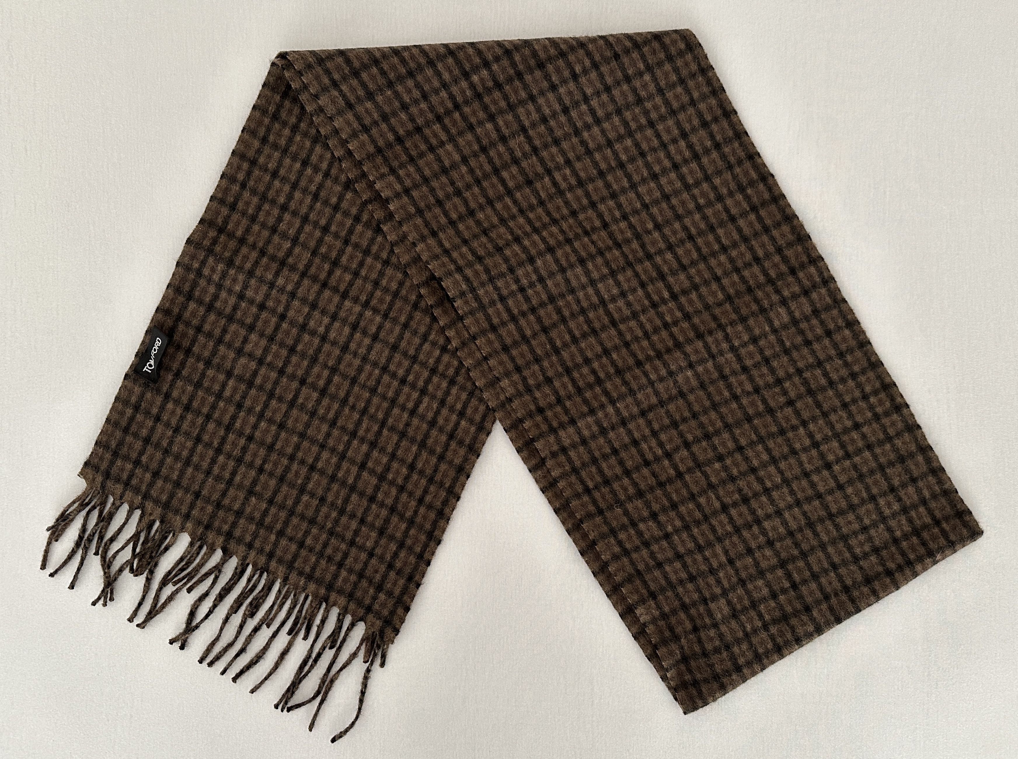 image of Tom Ford Checked Cashmere Scarf, Men's
