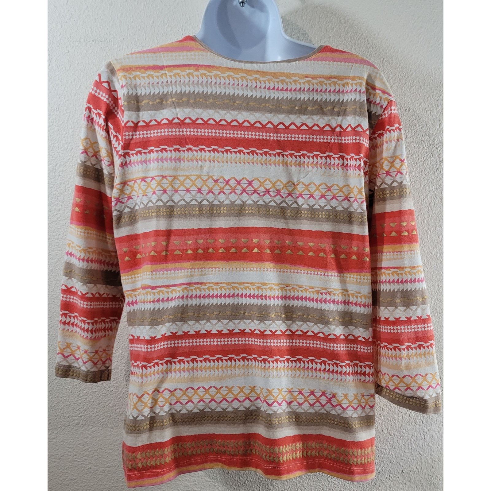 Other Ruby Rd. Orange Gold White Beaded V Neck Top Large Size L / US 10 / IT 46 - 3 Thumbnail